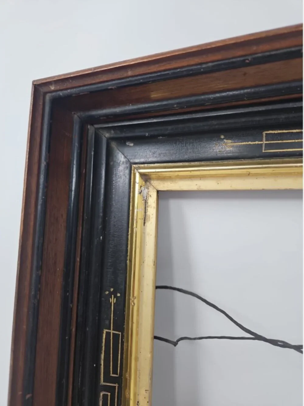 Antique 19th Century Victorian Eastlake Picture Frame Ebonized Wood Deep Cove